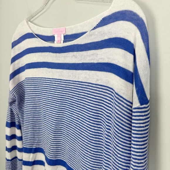 LILLY PULITZER | Camilla Linen Blue & White Striped Sweater Women’s Size Medium - Picture 5 of 13